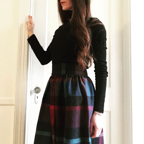 Vintage Dresses & Skirts - 70's Vintage Plaid Midi Skirt Women's XS Wool Blend High Waist